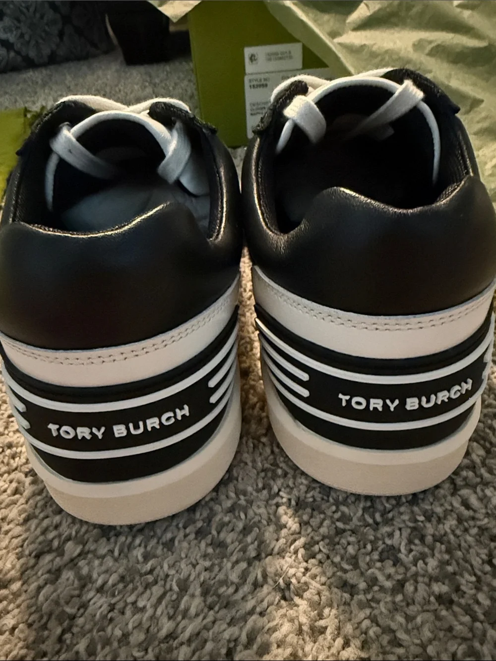 NWT Tory Burch black & white Napa leather sneakers - box, dust bag & extra laces
